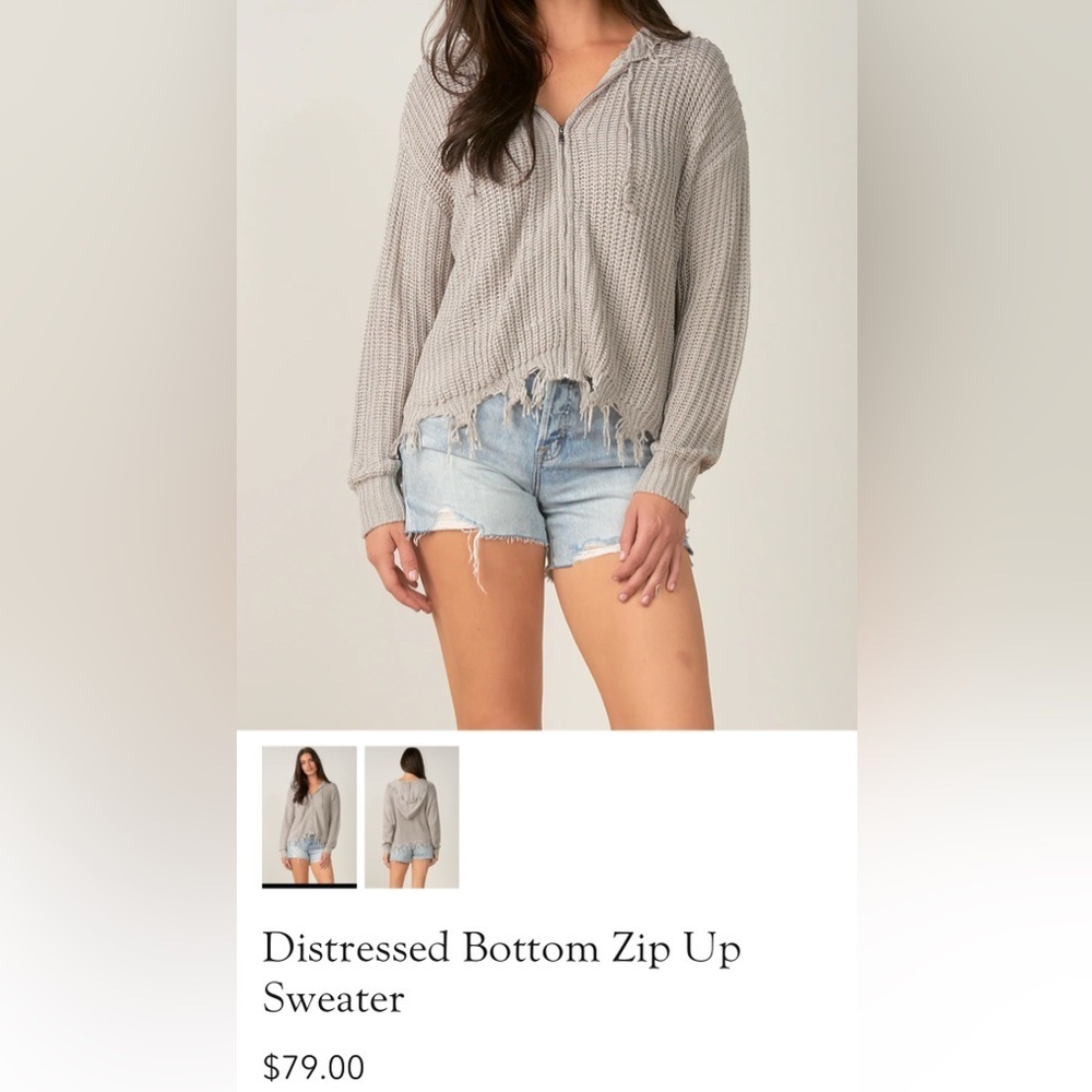 Elan Distressed Bottom Zip Up Sweater size M